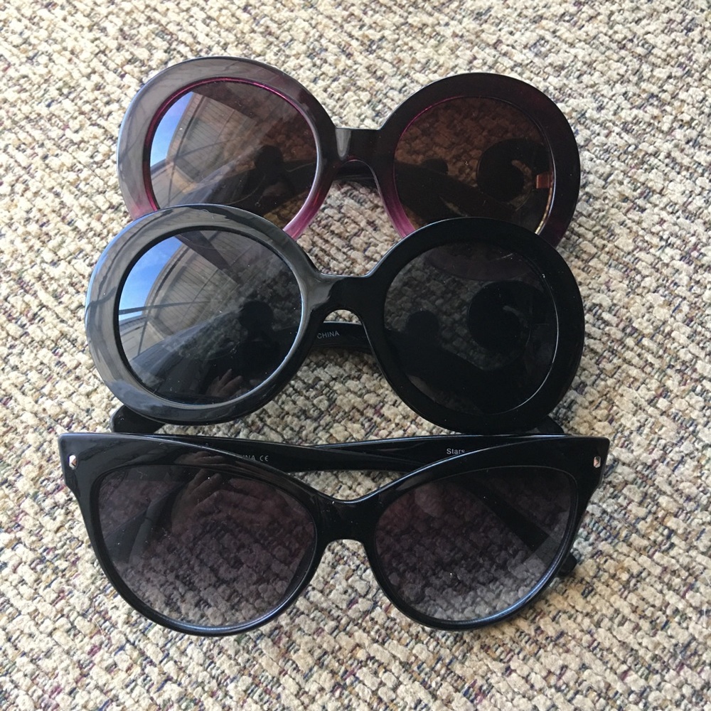 3 Pair of Unique Sunglasses!  Round and Cat Eye.